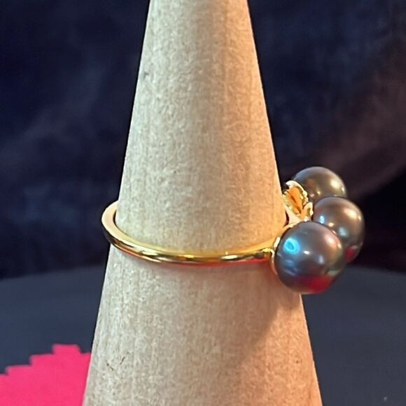 Peacock Pearl 3 Stone Ring 14kYG over 925 silver 9 - Picture 9 of 15